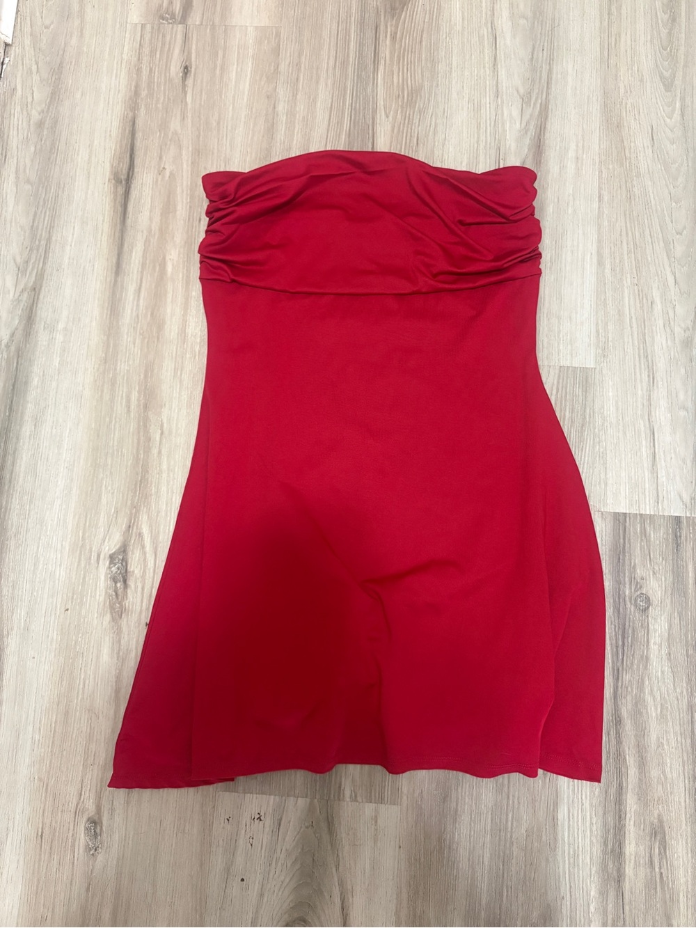 Demetria red strapless dress